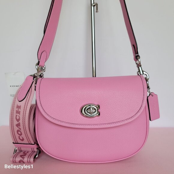 COACH Willow Saddle Pebbled Leather Saddle Crossbody Bag- Vivid Pink 🎈$265. - Picture 6 of 16